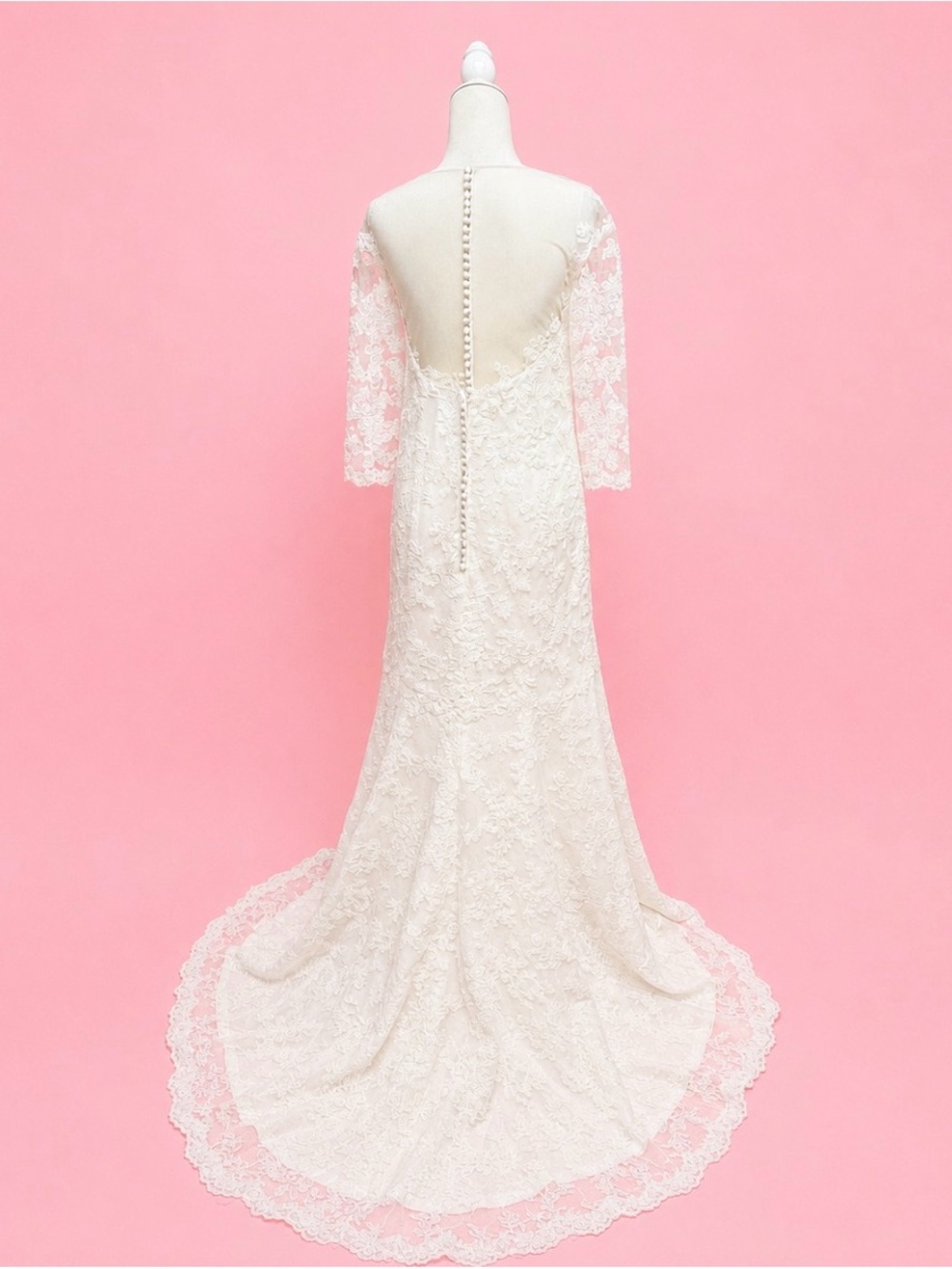 Elegant DaVinci Ivory Lace Bridal Gown with Three-Quarter Sleeves - Picture 3 of 12